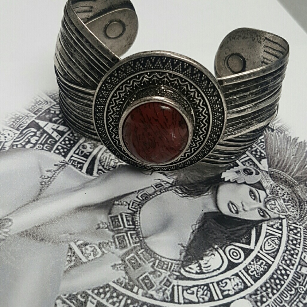 Aztec design bracelet with cabochon